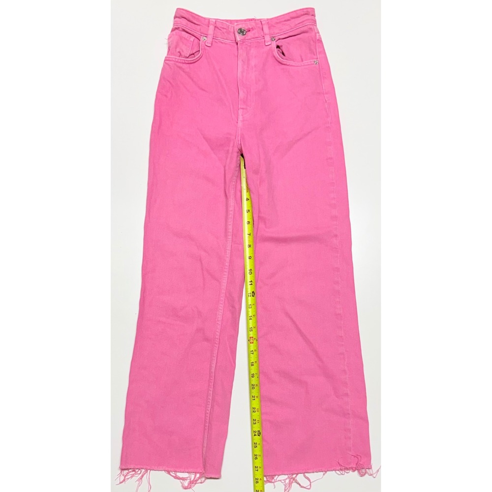 Zara Pink High Waisted Wide Leg Jeans Raw Hem Size 2 Denim Pants